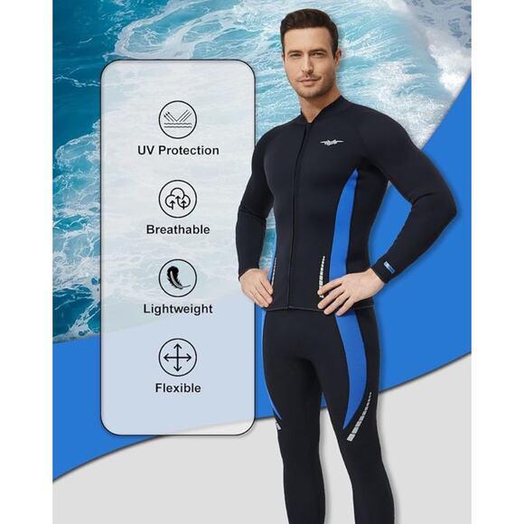 Seaskin Wetsuit Tops for Mens 3mm Front Zipper Brand New Size 2XL - Picture 4 of 5